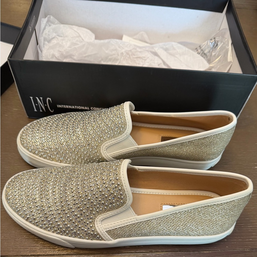 INC International Concepts Gold Glitter Slip-On Sneakers